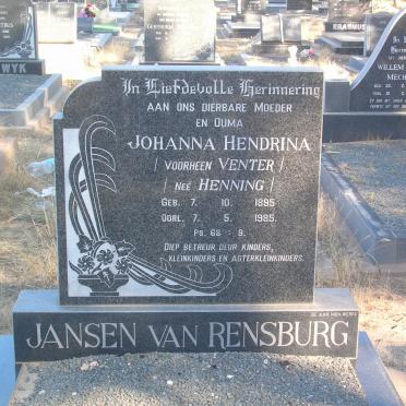 RENSBURG Johanna Hendrina, Jansen van voorheen VENTER nee HENNING 1895-1985