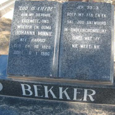BEKKER Johanna Minnie nee HARRIS 1928-1986