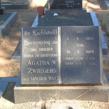 ZWIEGERS Agatha W. nee VAN DER WALT 1904-1984