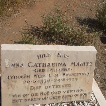 MARITZ Anna Catherina, formerly SWANEPOEL, nee WILLERS 1875-1934
