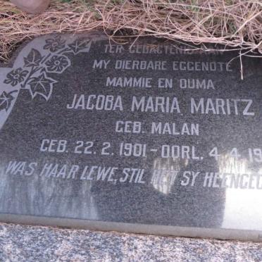MARITZ Jacoba Maria nee MALAN 1901-1961