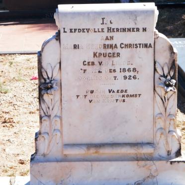 KRUGER Maria Hendrina Christina nee V.D. LINDE 1868-1926