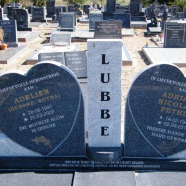 LUBBE Adriaan Nicolaas Petrus 1942-2010 &amp; Adelien BOTHA 1947-2009