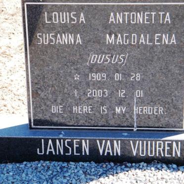 VUUREN Louisa Antonetta Susanna Magdalena, jansen van 1909-2003