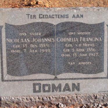 DOMAN Nicolaas Johannes 1889-1949 &amp; Cornelia Francina VAN DER MERWE 1886-1927