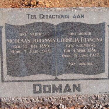 DOMAN Nicolaas Johannes 1889-1949 &amp; Cornelia Francina VAN DER MERWE 1886-1927