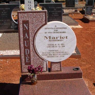 NAUDE Mariet Neé KOEKEMOER 1955-1999