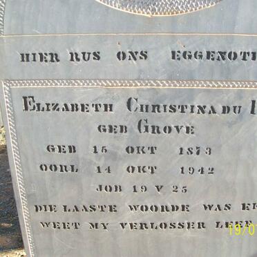 PLOOY Elizabeth Christina, du nee GROVE 1873-1942