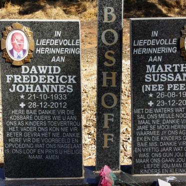 BOSHOFF Dawid Frederick Johannes 1933-2012 &amp; Martha Sussana PEENS 1937-2006