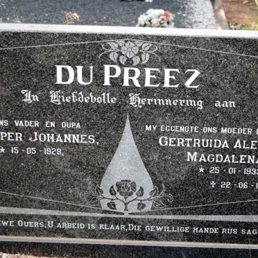 PREEZ Jasper Johannes, du 1928- &amp; Getruida Aletta Magdalena 1933-1999