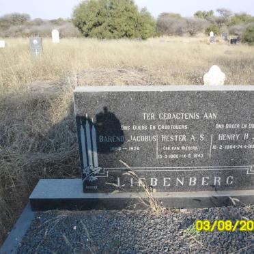 LIEBENBERG Barend Jacobus 1858-1926 &amp; Hester A.S. VAN NIEKERK 1860-1943 :: LIEBENBERG Henry H.J. 1884-1929