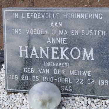 HANEKOM Annie nee VAN DER MERWE voorheen NIENABER 1910-1991