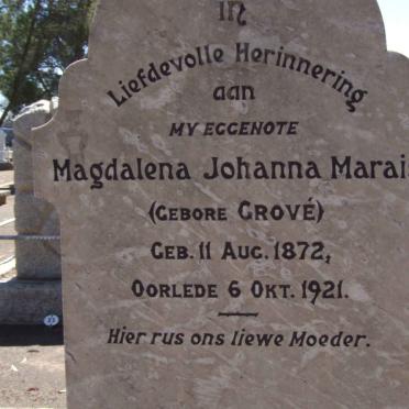 MARAIS Magdalena Johanna nee GROVE 1872-1921
