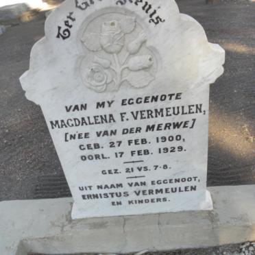 VERMEULEN Magdalena F. nee VAN DER MERWE 1900-1929