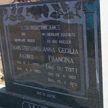 MARAIS Frans Stephanus Jacobus 1895-1983 &amp; Anna Cecilia Francina DU TOIT 1903-1970