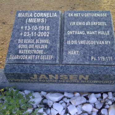 JANSEN Maria Cornelia formerly FOURIE nee NIEUWOUDT 1918-2002