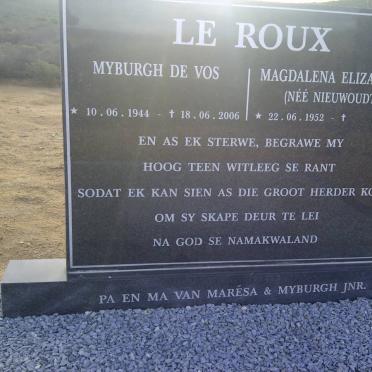 ROUX Myburgh De Vos, le 1944-2006 &amp; Magdalena Elizabeth NIEUWOUDT 1952-