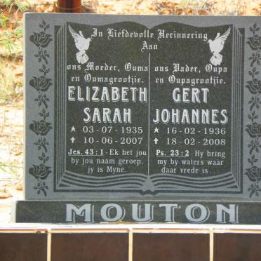 MOUTON Gert Johannes 1936-2008 &amp; Elizabeth Sarah 1935-2007