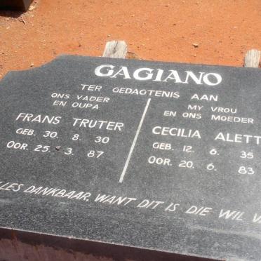 GAGIANO Frans Truter 1930-1987 &amp; Cecilia Aletta 1935-1983