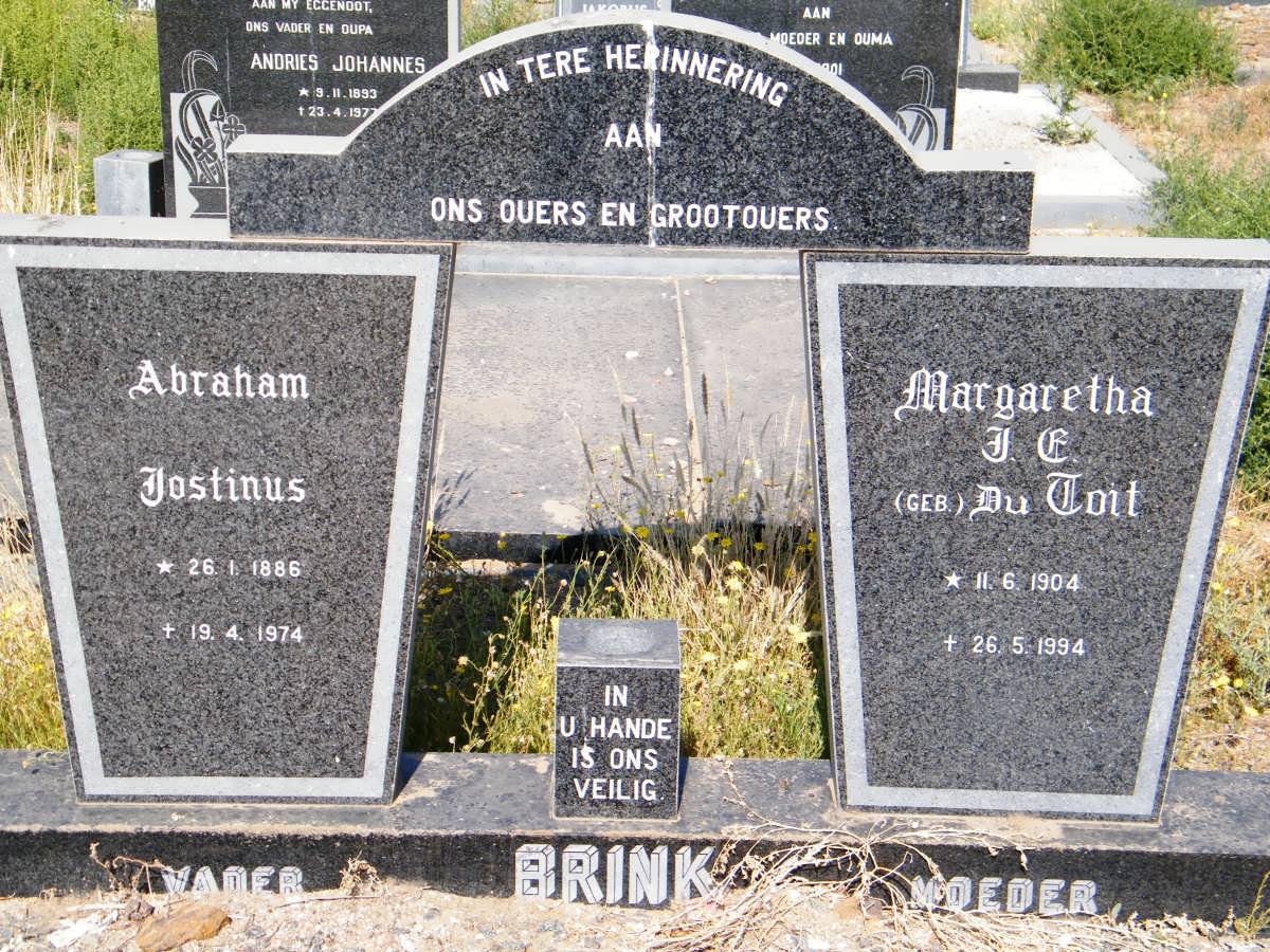 BRINK Abraham Jostinus 1886-1974 &amp; Margaretha J.E. DU TOIT 1904-1994