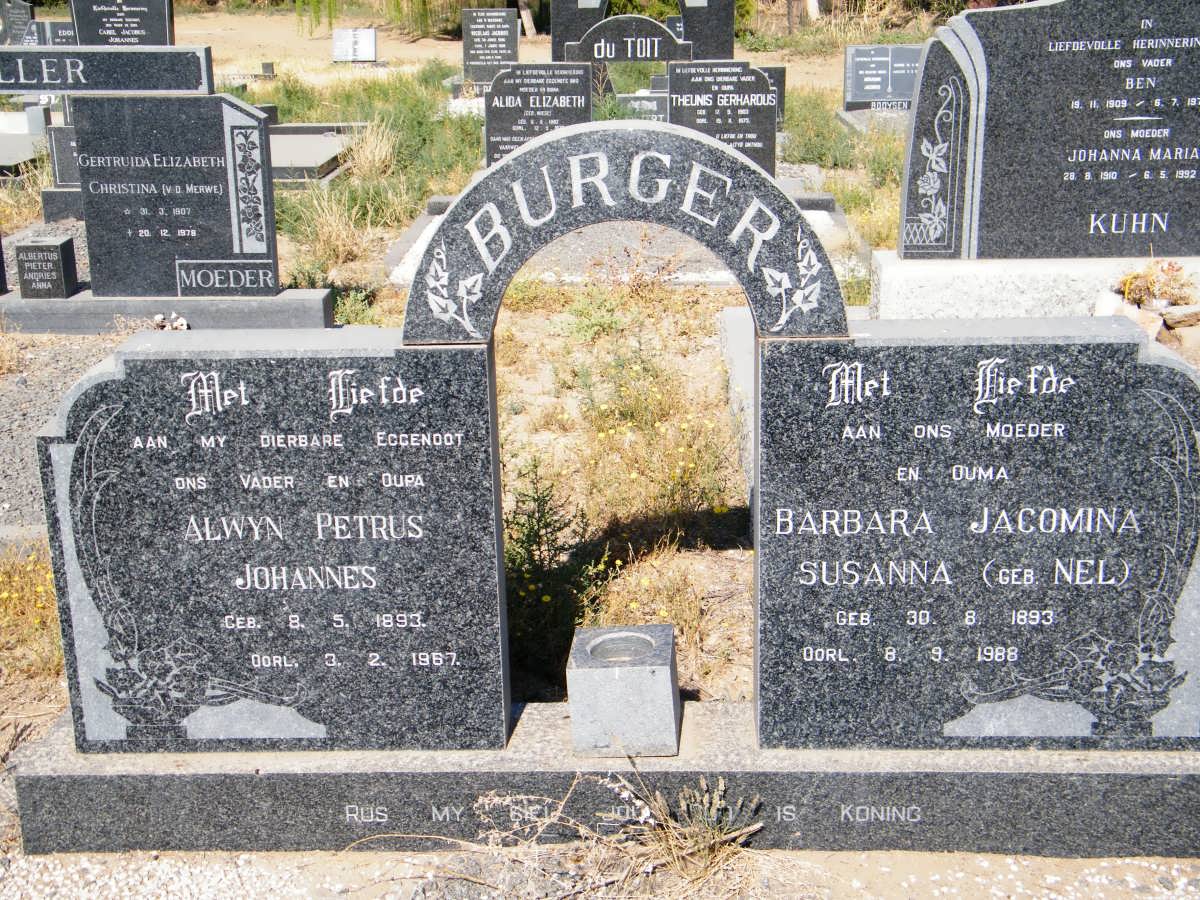 BURGER Alwyn Petrus Johannes 1893-1967 &amp; Barbara Jacomina Susanna NEL 1893-1988