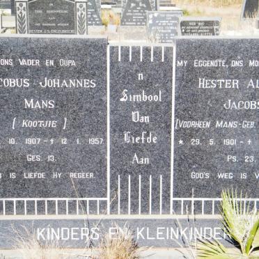 MANS Jacobus Johannes 1907-1957 &amp; Hester Aletta JACOBS formely MANS nee ENGELBRECHT 1901-1970