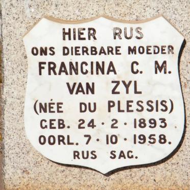 ZYL Francina C.M., van nee DU PLESSIS 1893-1958