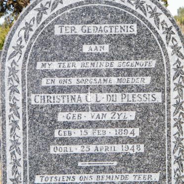 PLESSIS Christina C.L., du nee VAN ZYL 1894-1948