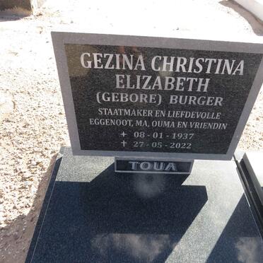 TOUA Gezina Christina Elizabeth nee BURGER 1937-2022