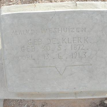 WESTHUIZEN M.M., v.d. nee de KLERK 1872-1943