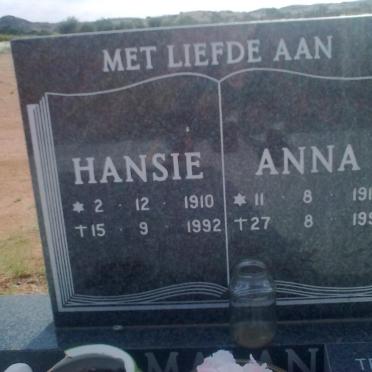 MALAN Hansie 1910-1992 &amp; Anna 1916-1998 :: MALAN Harold -1978