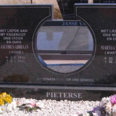 PIETERSE Jacobus Adriaan 1910-2000 &amp; Martha Susanna 1921-2010