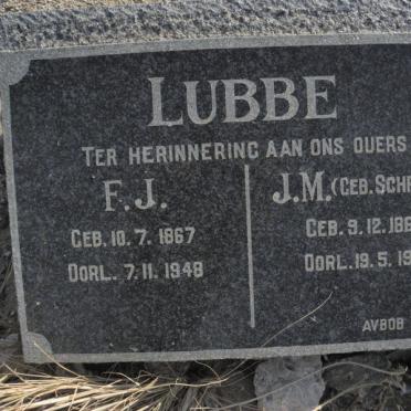 LUBBE F.J. 1867-1948 &amp; J.M. SCHRADER 1866-1951