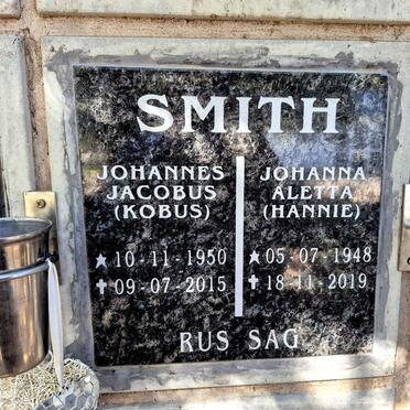 SMITH Johannes Jacobus 1950-2015 & Johanna Aletta 1948-2019