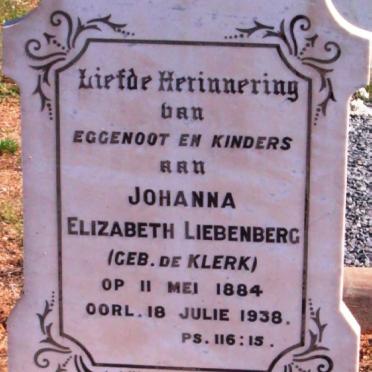 LIEBENBERG Johanna Elizabeth nee DE KLERK 1884-1938
