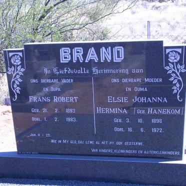 BRAND Frans Robert 1893-1983 &amp; Elsie Johanna Hermina HANEKOM 1898-1972