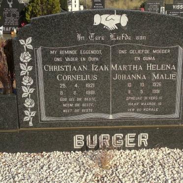 BURGER Christiaan Izak Cornelius 1921-1981 &amp; Martha Helena Johanna 1926-1991