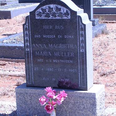 MÜLLER Anna Magrietha Maria nee V.D. WESTHUIZEN 1892-1965