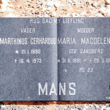 MANS  Marthinus Gerhardus 1890-1973 &amp; Maria Magdelena SANDBERG 1891-1972