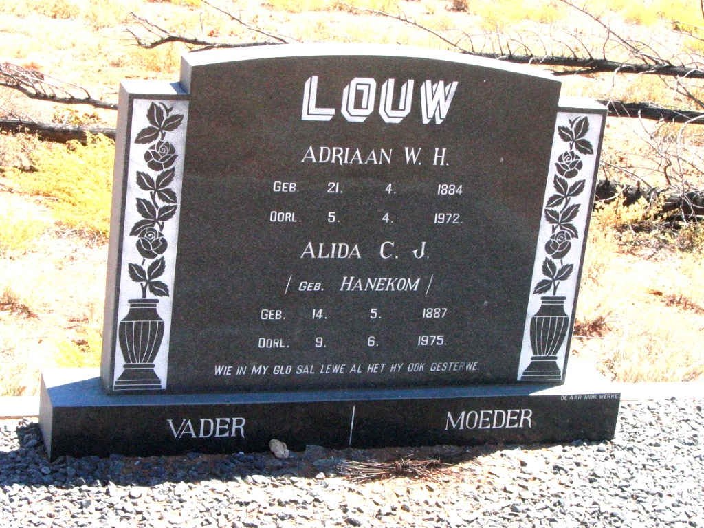 LOUW Adriaan W.H. 1884-1972 &amp; Alida C.J. HANEKOM 1887-1975