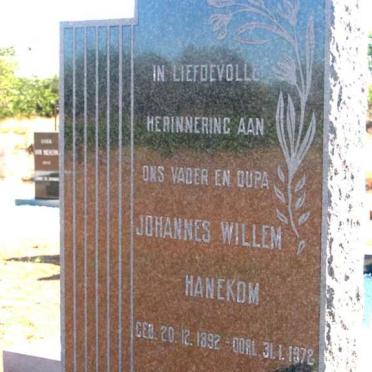 HANEKOM Johannes Willem 1892-1972