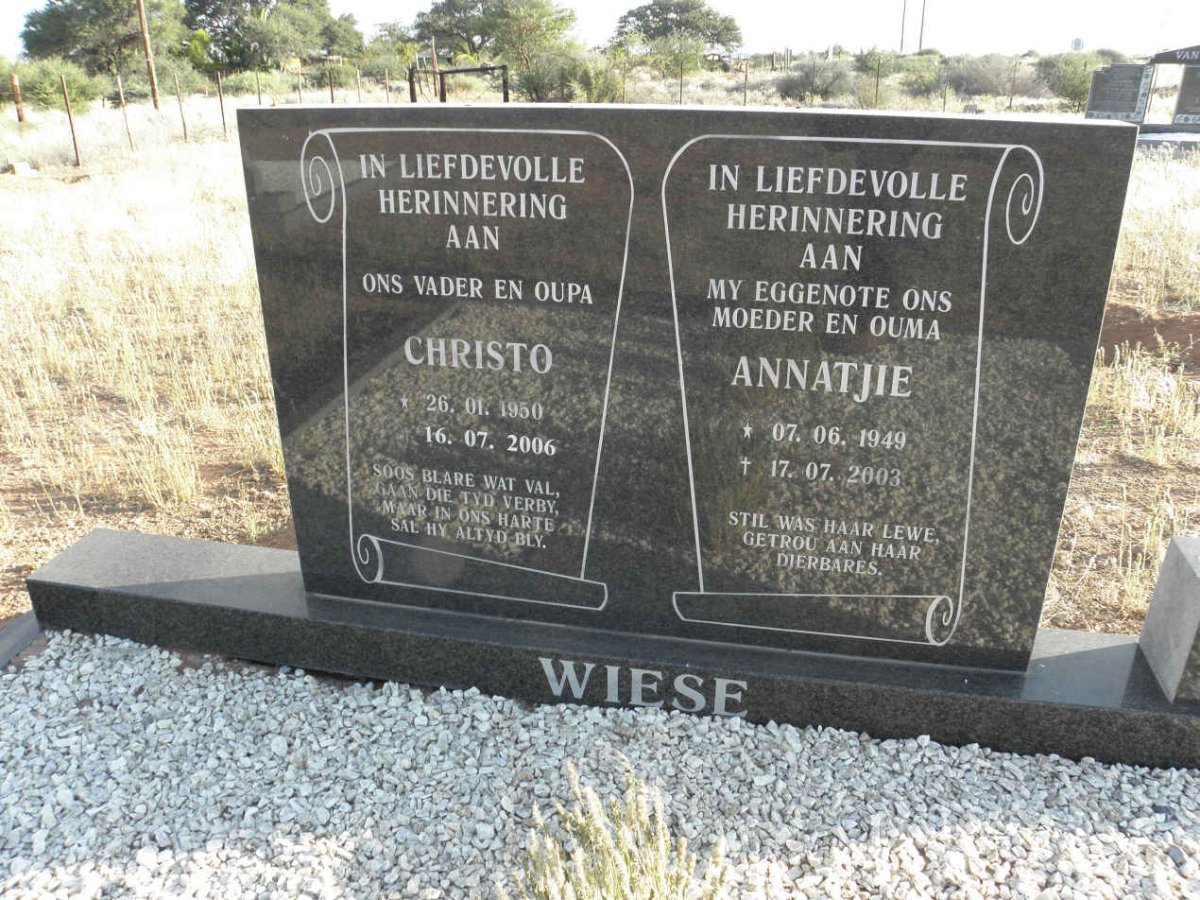 WIESE Christo 1950-2006 &amp; Annatjie 1949-2003