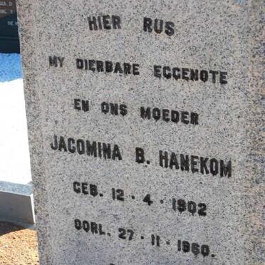 HANEKOM Jacomina B. 1902-1960