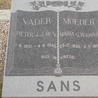 SANS Pieter J.J. de V. 1851-1945 &amp; Maria G.W. GROVE 1866-1955