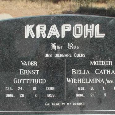 KRAPOHL Ernst Gottfried 1899-1958 &amp; Belia Catharina Wilhelmina BRAND 1904-1975