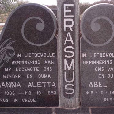 ERASMUS Abel Jacobus 1928-2001 &amp; Johanna Aletta 1933-1983