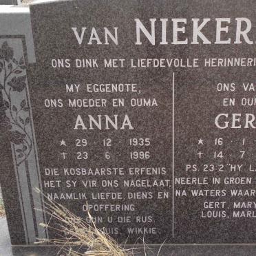 NIEKERK Gert, van 1933-2003 &amp; Anna 1935-1996