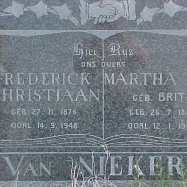 NIEKERK Frederick Christiaan, van 1876-1948 &amp; Martha S.Z. BRITZ 1885-1969