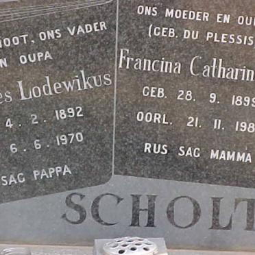 SCHOLTZ Johannes Lodewikus 1892-1970 &amp; Francina Catharina M. DU PLESSIS 1899-1980