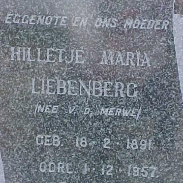 LIEBENBERG Hilletje Maria nee V.D. MERWE 1891-1957